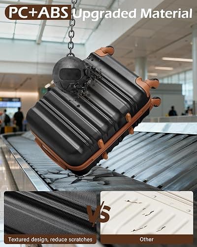 LONG VACATION 6 Piece Luggage Set Carry on Suitcase with ABS+PC hardshell, Spinner Wheels & YKK Zipper TSA Lock (BLACK-BROWN, 6 piece set) thumbnail 2