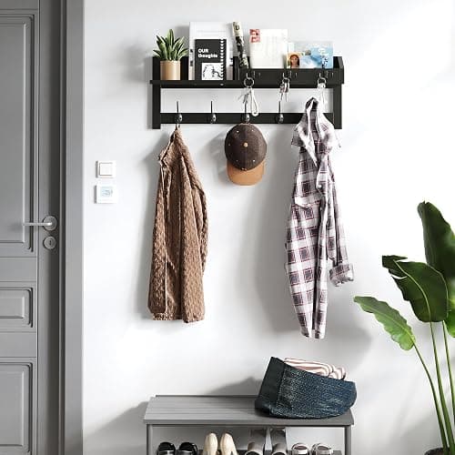 AMBIRD Wall Hooks with Shelf - 26.57" Entryway Wall Hanging Shelf Wood Coat Hooks and Key Holder (Black) thumbnail 5