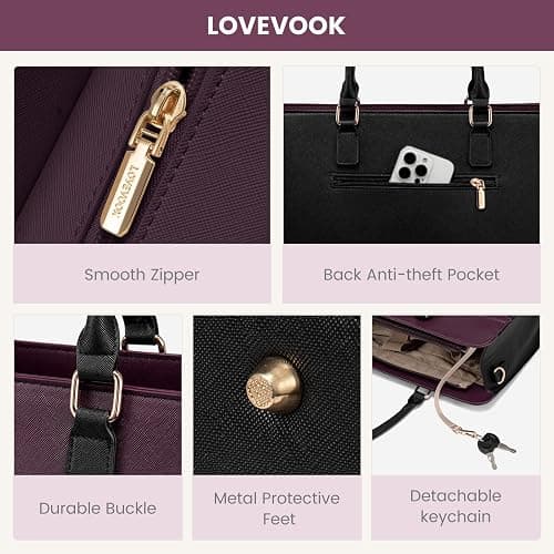 LOVEVOOK Laptop Tote Bag for Women,Leather Work Bag, Waterproof Business Teacher Bag,Large Computer Handbag Purse Briefcase,Office Gifts for Women thumbnail 6