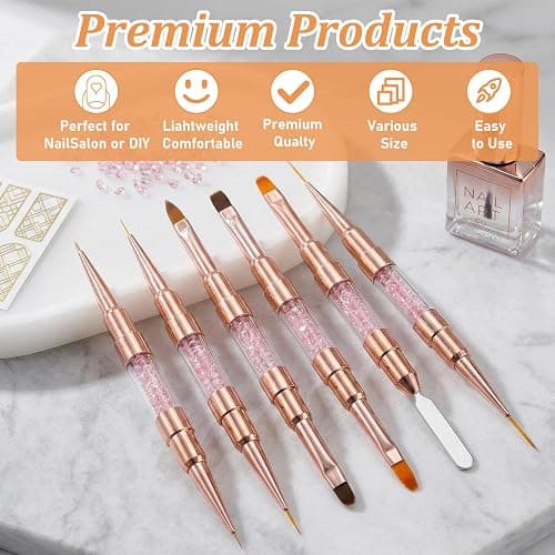 GASRONS Dual-Ended Nail Art Liner Brushes(6PCS) - 5/7/10/15/19mm Precision Tips for Gel Polish Acrylic Painting, DIY Manicure and Cuticle Polish Mistake Correction thumbnail 3