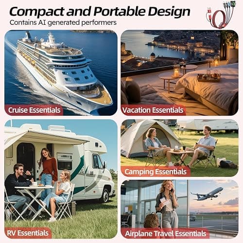 Cruise Essentials 2026, Travel Essentials Dual Type-C 4 in 2 Multi Charging Cable for iPhone Watch Charger/iPhone 17/IP, iWatch Charger, Compatible with iWatch 11-2/Ultra/iPhone 17-8,Car/ Camping 5FT thumbnail 2