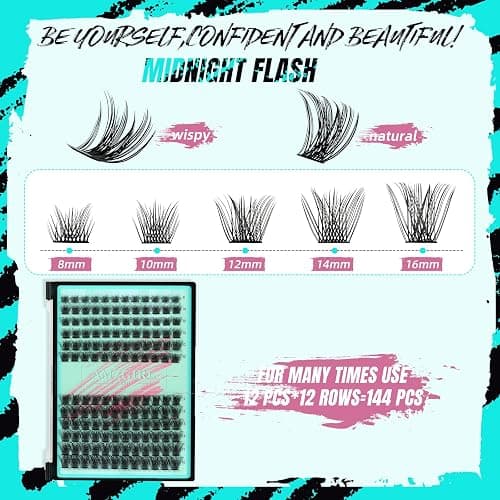 AMZGIRL LASH Midnight DIY Lash Extension Kit, 144 pcs Eyelash Clusters Kit Lash Bond and Seal, Lash Glue Remover and Applicator for Individual False Eyelashes Kit Lash Extensions(D-Mix 8-16mm Kit) thumbnail 3