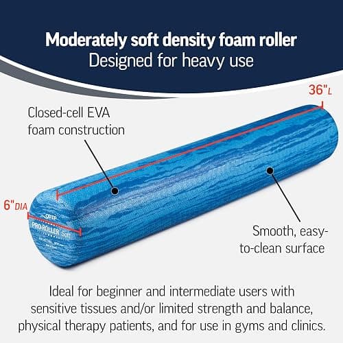 OPTP PRO-Roller Soft Density Foam Roller – Low Density Soft Foam Roller for Physical Therapy, Pilates, Yoga Foam Roll Exercises, and Muscle Recovery- Blue 36" x 6" thumbnail 2