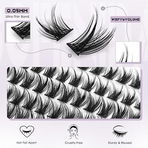 SOFENIDA Lash Clusters Wispy Lash Clusters Kit Cluster Eyelash Extensions 10-18mm Lash Extension Kit Eyelash Cluster Eyelash Extensions Waterproof DIY Individual Lashes Clusters with Soft Thin Band thumbnail 2