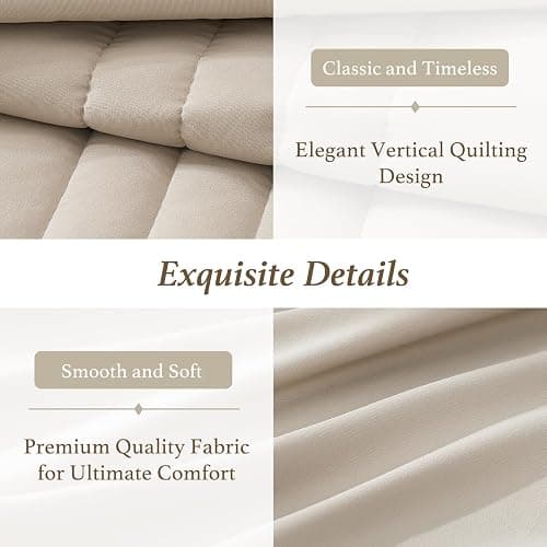 Queen Comforter Set-7 Pieces Beige Soft Bed in a Bag Queen Bedding Sets | Monbix All-Season Vertical Quilted Comforter with Sheets, Pillow Shams & Pillowcases thumbnail 8