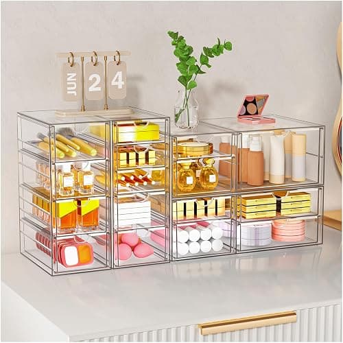 YFXCVSL Clear Stackable Storage Drawers, Acrylic Makeup Organizer with 7 Drawers, Bathroom Organizers and Storage, Plastic Bins for For Vanity, Undersink, Kitchen Cabinets, Pantry thumbnail 6