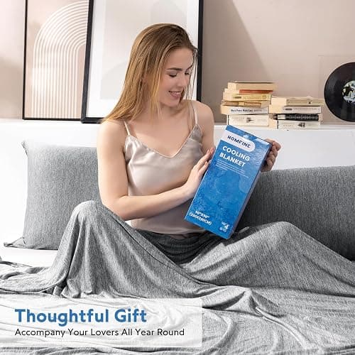 HOMFINE Cooling Blankets for Hot Sleepers - Summer Blanket Thin Lightweight Breathable Soft Double Side Enhanced Cooling for Bed Couch Sofa, Keep Cool for Night Sweats (Black, 60 x 80 inches) thumbnail 7