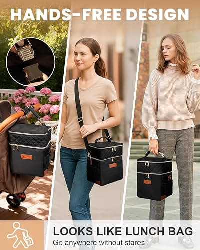 CarryWise Breastmilk Cooler Travel Bag with Ice Pack, Double Layer Insulated Baby Bottle Bag Fits 6 Bottles Up to 9 Ounce, Leakproof Breast Milk Cooler Bag for Daycare & Nursing Mom, Black thumbnail 6