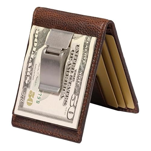 House of Jack Co. Deacon Bifold Money Clip Wallet for Men – Slim Front Pocket Leather Wallet with Metal Cash Clip, Exterior ID Window & Card Holder, Full-Grain Cowhide, Brown - Image 1