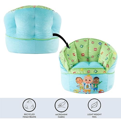 Idea Nuova Cocomelon Blue Round Bean Bag Chair for Kids, Ages 3+, Large thumbnail 6
