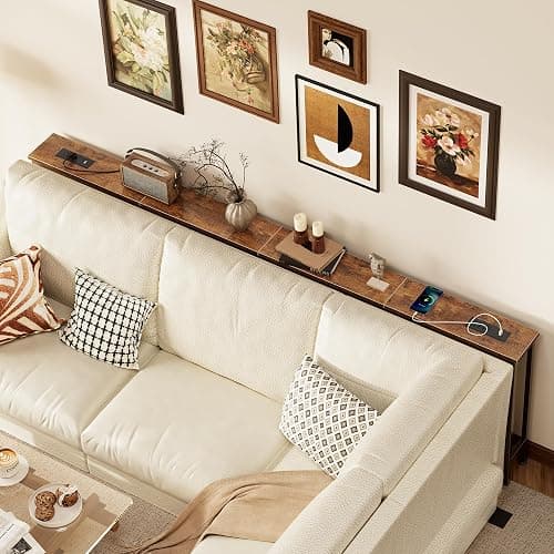 Behind Couch Table with Charging Stations | Power Outlet with USB-C Ports, Extra Storage Behind Sofa,Sofa Table Console Table for Entryway Living room, Rustic Brown thumbnail 7