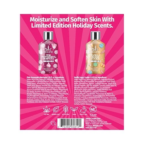 Hempz Holiday Mini Lotion Gift Set, Pink Peppermint & Frosted Vanilla Sugar Cookie Moisturizer, Sweets & Treats Duo, 2.25 oz thumbnail 4