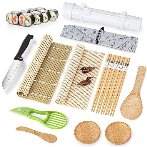 Luney Sushi Making Kit for Beginners, 18 in 1 Sushi Roller Maker Set | With Bamboo Rolling Mat, Bazooka, Chopsticks Holders, Rice Paddle, Avocado Slicer for Adults, Family, Friends, Home, Reusable - Image 1