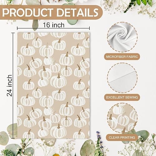 XNXLDYLH Fall Hello Pumpkin Kitchen Towels and Dishcloths Sets of 2, Fall Burnt Orange Beige White Pumpkin Decor Dish Hand Tea Towels Gifts for Bathroom Kitchen, Autumn Aesthetic Fall Decor, 16x24 in thumbnail 3