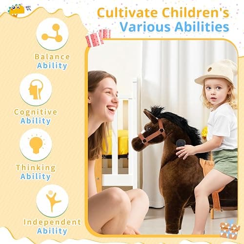 Ride on Horse for Big Kids, Horse Ride on Toy for 4 to 9 Years Old, (35.8'' Height) Riding Horse Rider Mechanical Walking Action Plush Animal, No Battery or Electricity, Max Load 165LBS - Brown thumbnail 5