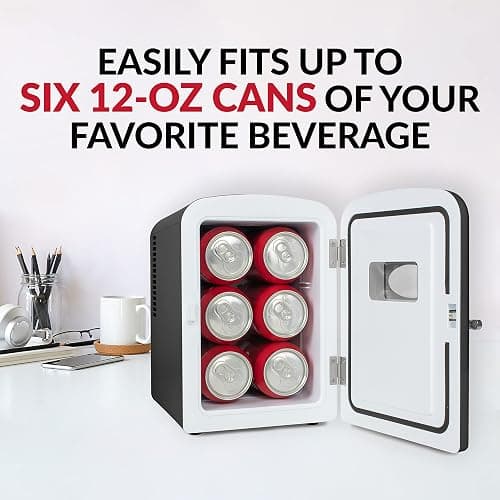 Nostalgia Retro Mini Fridge and Heater 6-Can Capacity, 12-Volt Power Adapter, Carry Handle and Display Window-Perfect for Home, Office, Car, or Dorm Room-Black thumbnail 4