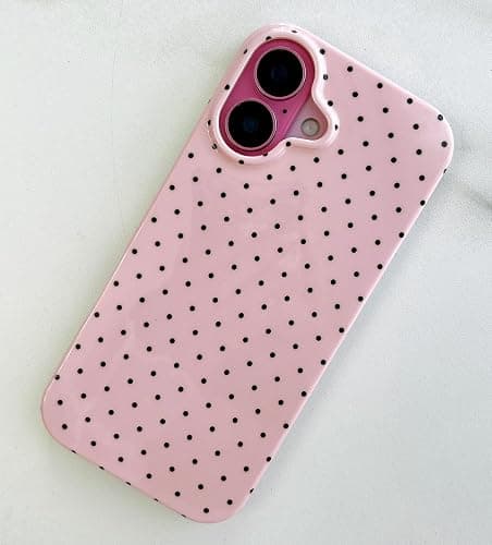Qokey Compatible with iPhone 16 Case, Black Polka Dot TPU Glossy Case, Cute Simple Aesthetics Design for Girls Women, Lightweight Soft Slim Protection Fashionable Cover - Pink thumbnail 7