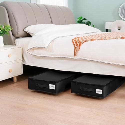 Vincona Under Bed Storage with Wheels, 2 Pack Under Bed Storage Containers with Label Holders for Clothes, Shoes and Blankets, Rolling Underbed Shoe Organizer with Cover, Black (30.71x15.7x7.28 in) thumbnail 2