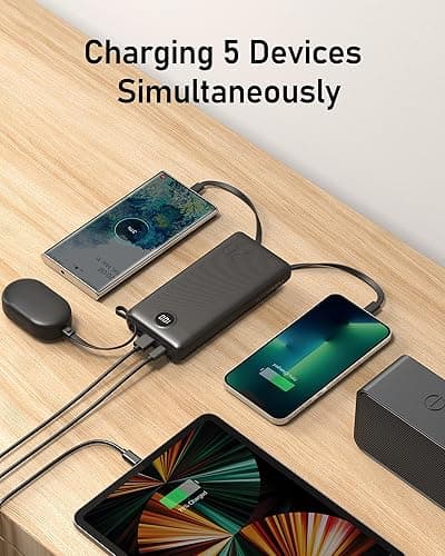 VEEKTOMX Power Bank with Built-in Cables, 20000mAh USB C Portable Charger with 5 Outputs & 2 Inputs and LED Display, Travel Battery Bank for iPhone/iPad/Samsung/Android Devices(20000mAh-Black) thumbnail 5