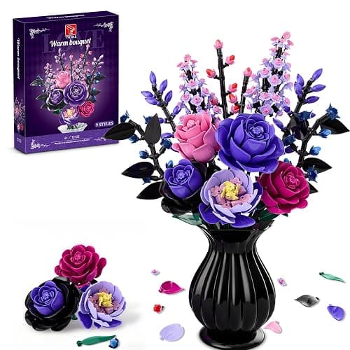 TYCOLE Flowers Bouquet Building Set - Purple Roses Botanical Collection Building Blocks for Adult Women, Artificial Flowers Gothic Home Decor Christmas Birthday Gift for Adults Kids Girls 6-12 - Image 1