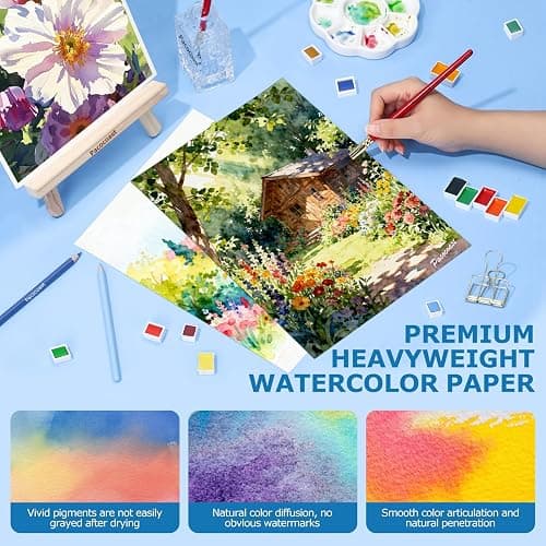 Pacocoast Watercolor Paper, 9"X12" Cold Press Artist Sketchbook, (300gsm/140lb) Water Color Pads for Acrylic, Gouache & Pencil. Painting Drawing Paper Book, Art Supplies for Adults & Kids, Teal thumbnail 6
