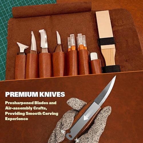Wood Carving Kit, 32Pcs Wood Carving Tools with Storage Bag, Wood Whittling Knife Kit with 4pcs Templates & 11pcs Wood Carving Knives for Wood DIY Beginners thumbnail 5