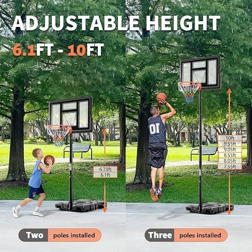 DUMOS 10FT Adjustable Height Portable Basketball Hoop Outdoor for Adult, 44 Inch Shatterproof Backboard w/Shock Absorbent Rim, Fillable Base, 2 Wheels for Swimming Pool/Indoor thumbnail 2