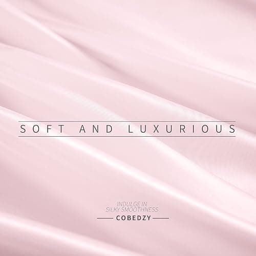 Cobedzy 4 Pcs Blush Pink Satin Sheets Full Size Silky Satin Bedding Sheets Set with 1 Deep Pocket Fitted Sheet, 1 Flat Sheet, 2 Pillowcase thumbnail 7