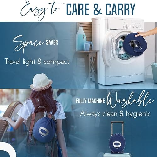 BCOZZY Travel Neck Pillow for Airplane– Patented Double Support for Head, Neck, and Chin. Best for Long Flights, Plane Sleeping, and Car Rides. Adjustable Size. Washable. Carry Bag. Large, Purple thumbnail 7