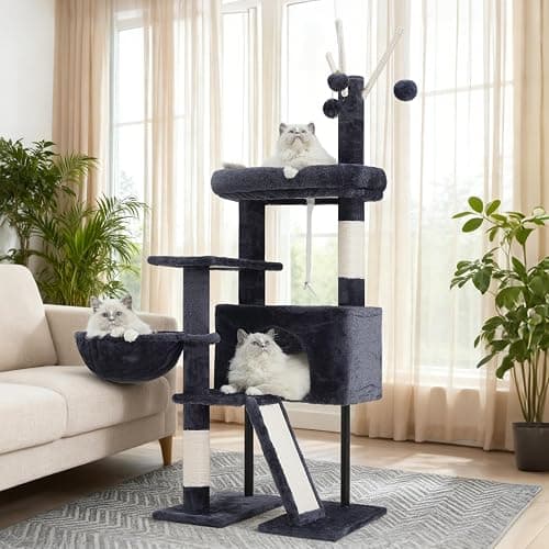 Gitelsnour Cat Tree for Indoor Cats, Cat Tower with Scratching Post for Small Cats and Kittens, Cat House with Removable Top Platform and Fluffy Balls, Hanging Cat Basket, Smoky Gray GCT006SG thumbnail 8