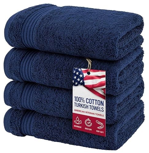 American Veteran Towel, Hand Towels for Bathroom Set of 4, 100% Cotton Turkish Hand Towel Sets Clearance Prime, Soft Hand Face Towels, Navy Blue Hand Towels - Image 1