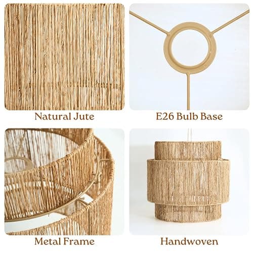 Chi An Home 11.8" Boho Jute Plug in Pendant Light, Handwoven Natural Hanging Lamp Plug in with Dimmable Light Switch, Wicker Hanging Light Fixture for Bedroom Living Room Kitchen (No Bulb Included) thumbnail 4