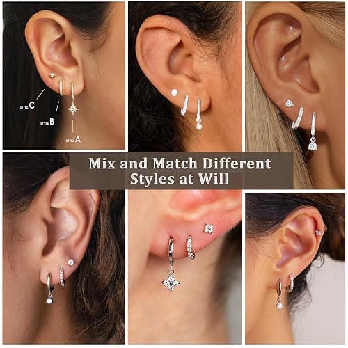 AVOTTO Earrings Gifts 3 Pairs Sterling Silver Stud Hoops Earrings for Women Hypoallergenic 14K Gold Hoop Stud Earrings Small Silver Huggie Hoop Earring Set for Multiple Piercings thumbnail 3