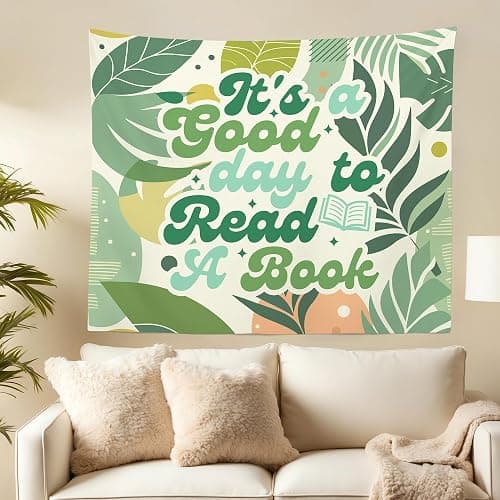 MNASAIOO It's A Good Day to Read A Book Classroom Wall Tapestry Hanging,Green Plants Leaf Reading Banner Tapestries,Boho Wall Decor for Kids Book Lovers School Library Reading Nook Corner Dorm 50x60in thumbnail 4