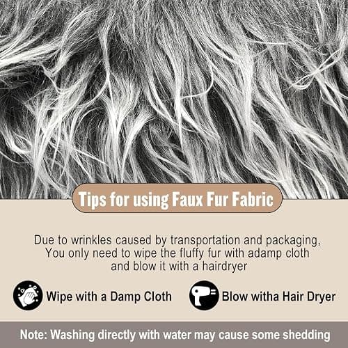 White Grey 2x60Inch Faux Fur Shaggy Plush Faux Fur, Fabric Precut Strips Fluffy Fuzzy Faux Fur, Craft Beard Hair, Beard Miniature Dolls Rugs Mats Gift, Winter Halloween Christmas Costume Party Decor thumbnail 4