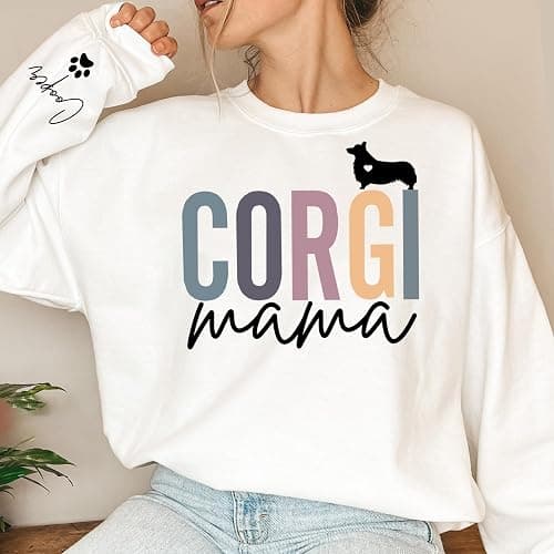 MY4LOVE Custom Dog Mama Embroidered Crewneck Sweatshirt With Names On The Sleeve, New Dog Mom Gifts, Dog Lovers Sweatshirt thumbnail 3