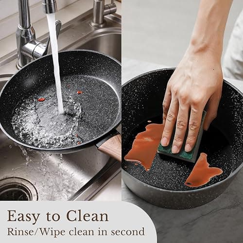 EWFEN 25 Pcs Pots and Pans Set, Nonstick Ceramic Cookware Sets, Healthy Non-Toxic, Large Capacity, Induction Compatible, Cooking Set with Frying Pans & Saucepans, PFAS/PTFE/PFOA Free, Classic Black thumbnail 7