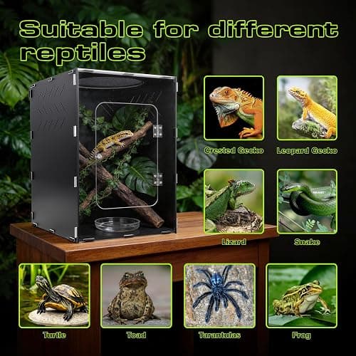 25 Gallon Reptile Tank Enclosure,16x16x24 Reptile Terrarium Acrylic Front Opening with Metal Translucent Mesh Top for Crested Gecko Lizards, Snakes, Chameleon thumbnail 7