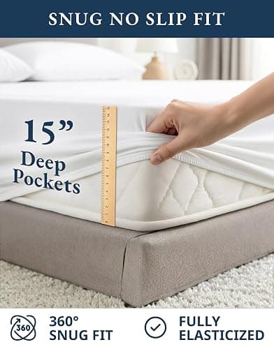 LANE LINEN Eco Friendly 100% Organic Cotton Queen Sheet Set, Soft & Comfy Fully Elasticized 15" Deep Pocket Bed Sheets, Low Pill Naturally Cooling Machine Wash Sábanas Queen- White Bed Sheets thumbnail 6