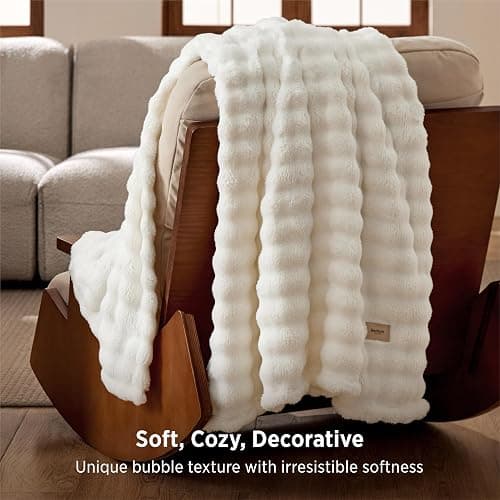 Bedsure Cloud Bubble Blanket, Soft Cozy Throw, Off White, 50"×60" | Lightweight Decorative, Fleece, Couch/Sofa/Bed, Soft, Cute, Gifts for Women, Room Decor thumbnail 5