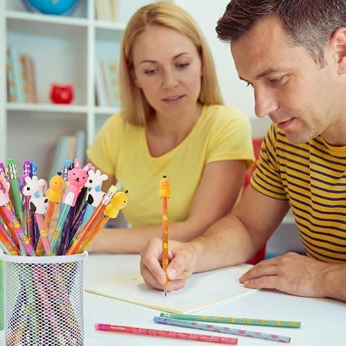 Ireer 60 Pcs Scented Pencils for Kids Animal Fruit Fun Smelly Pencils Bulk HB Graphite with 60 Pcs Cute Cartoon Toppers Gift for School Office Classroom Party Reward Supplies(Bright Style) thumbnail 7