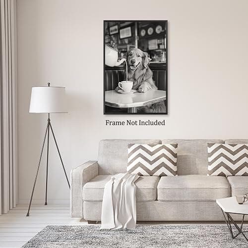 Golden Retriever Drinking Coffee Dogs Print Black And White Vintage Photography Funny Kitchen Wall Art Dining Room Decor Coffee Shop Room Decor Aesthetics 12X16 in Unframed thumbnail 5
