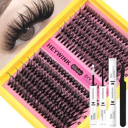 HEYWINK DIY Lash Extension Kit Volume Lash Clusters 40D+50D Individual Lashes Lash Clusters Kit Thick Eyelash Extension Kit Thin Band Lashes Cluster Lash Bond and Seal Tweezers(40D+50D 10-18MM Kit) - Image 1
