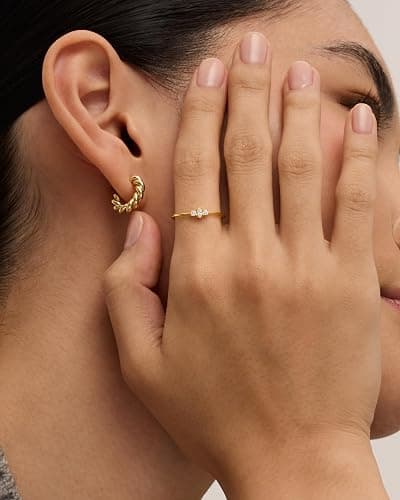 PAVOI 18K Gold Plated Marquise Round Mini Cubic Zirconia Stackable Rings for Women | Dainty Stacking Thin Band for Women thumbnail 4