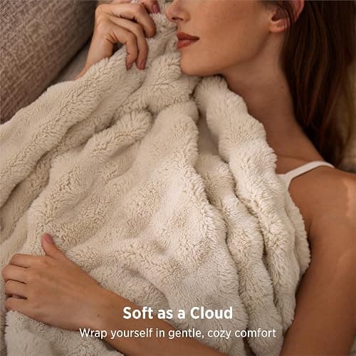 Bedsure Cloud Bubble Blanket, Soft Cozy Throw, Beige, 50"×60" | Lightweight Decorative, Fleece, Couch/Sofa/Bed, Soft, Cute, Gifts for Women, Room Decor thumbnail 4