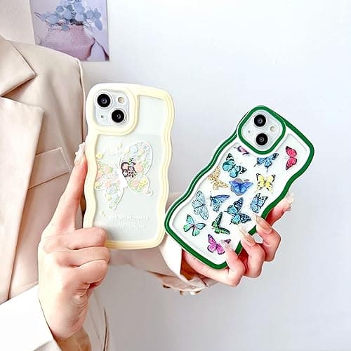 UICEAM Compatible with iPhone 13 Mini Case Clear with Butterfly Design for Women Girls,Aesthetic Cute Girly Wavy Soft Shockproof Cell Phone Cover for iPhone 13mini (Butterfly/Black) - iPhone 13 Mini - Butterfly/Black thumbnail 3