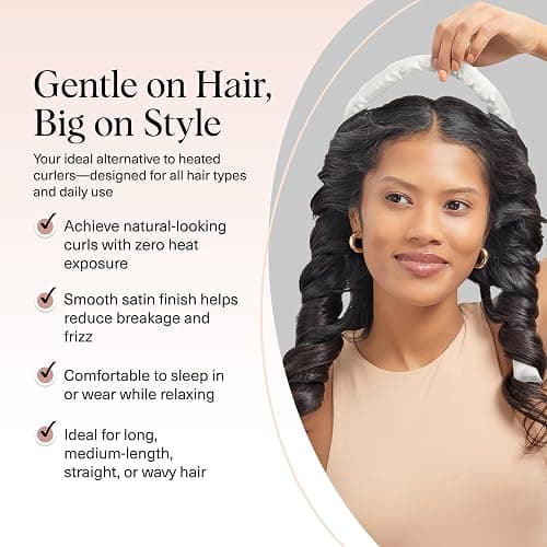 Kitsch Satin Heatless Curling Set – Heatless Curls Overnight with 34" Hair Curler & 2 Satin Scrunchies – Comfortable Hair Curlers to Sleep In for Frizz-Free, No Heat Damage Styling - Ivory thumbnail 3