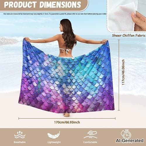 Zarisguat Women Sarong Swimsuit Coverups Chiffon Long Bikini Wraps Sheer Beach Bathing Suit Cover Up thumbnail 7