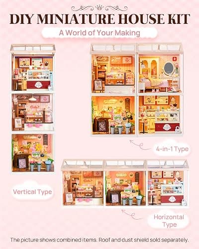 Rolife Super Creator Kits Pink Bedroom, Tiny House Building Blocks for Little Dolls, DIY Plastic Mini House Model Building Kits for Teens Aged 14+, DIY Crafts/Hobbies for Adults (Lovely Pink Bedroom) thumbnail 8