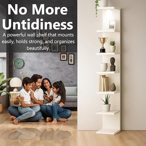home stuff Lack Wall Shelf Unit with Extra Strong Backboard, Versatile 7 Tier Shelf Unit, White Lack Wall Shelf, Display Floating Shelf with LED Remote Control Light (White) thumbnail 4
